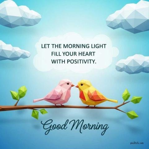 Uplifting Good Morning quote with a calm morning sky atmosphere