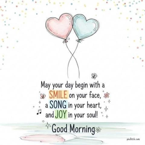 Image of two heart shaped balloons painted with good morning quote