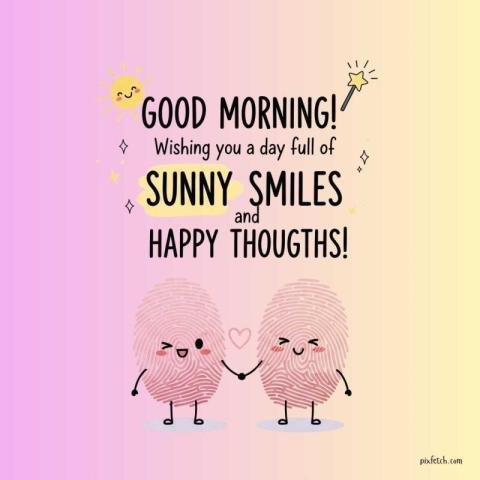Two adorable fingerprint characters with good morning wishes