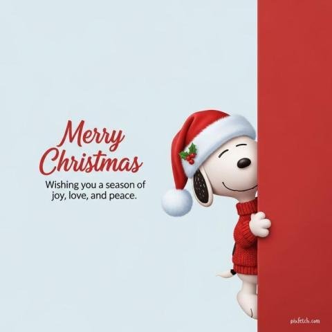 Snoopy Christmas wishes red Santa dress