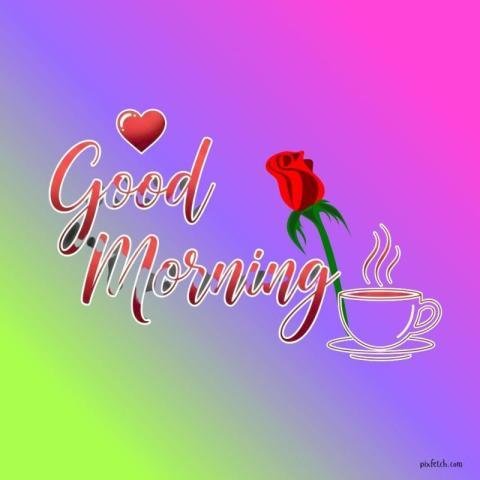 Good morning text with flowers and coffee