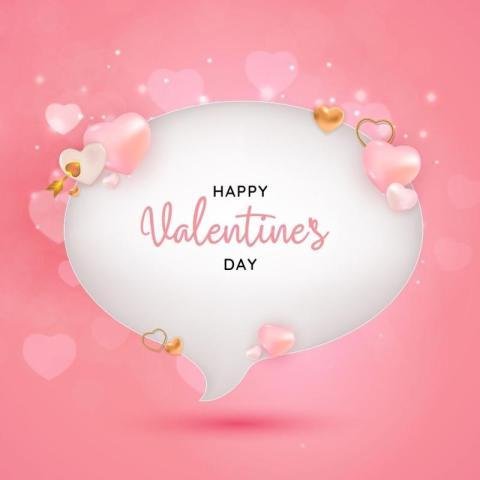 Happy Valentine’s Day Speech Bubble with Hearts on Pink Background