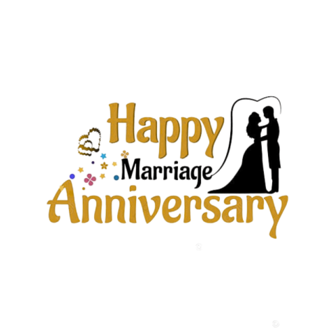 Happy Marriage Anniversary Gold Typography with Couple Silhouette png