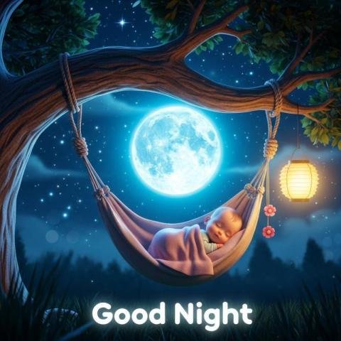 Good Night Baby Sleeping Under Moonlight – Cute WhatsApp Wishes Image