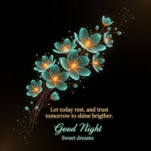 Elegant Good Night Quote Image with Glowing Floral Design
