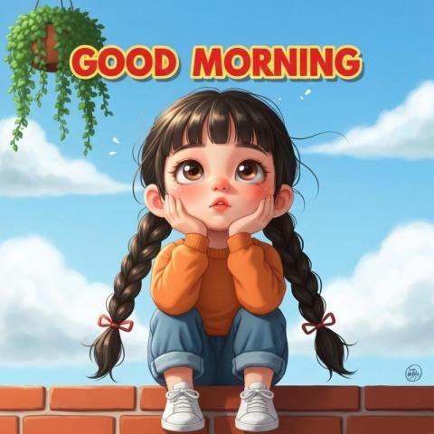 Cute Cartoon Girl Good Morning Image