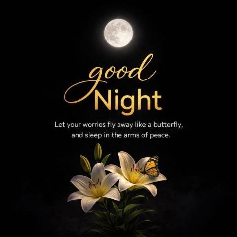 Good Night Moon Image with Flowers and Butterfly