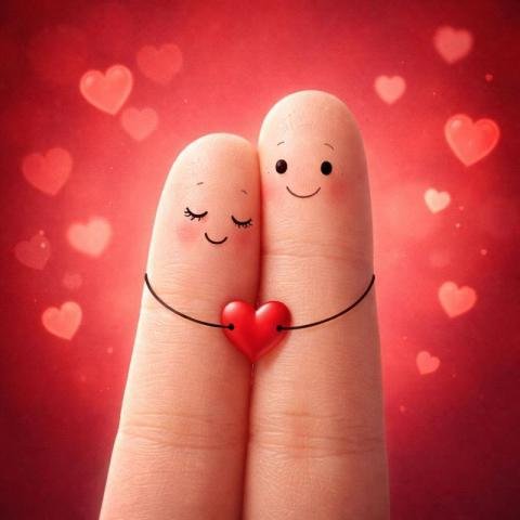 Cute finger love couple with heart