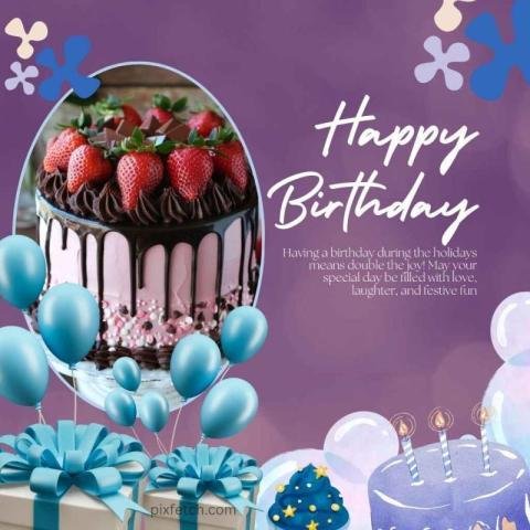 A birthday card with cake and balloons