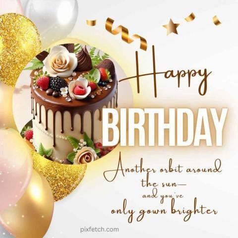 Illustration of a chocolate cake decorated with birthday wishes