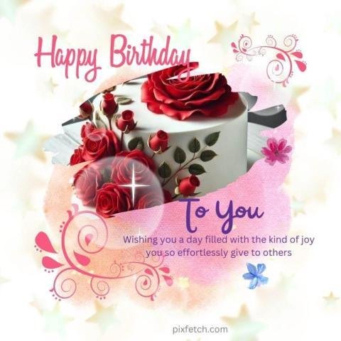 A happy birthday card with a cake on watercolor background