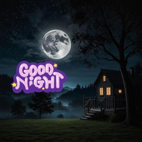 Good night scene featuring a full moon