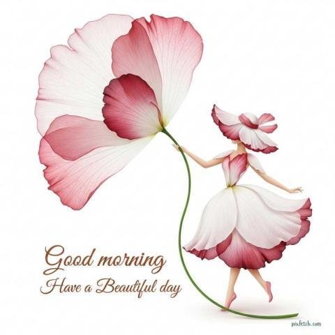 Good morning image with female figure designed using flower petals