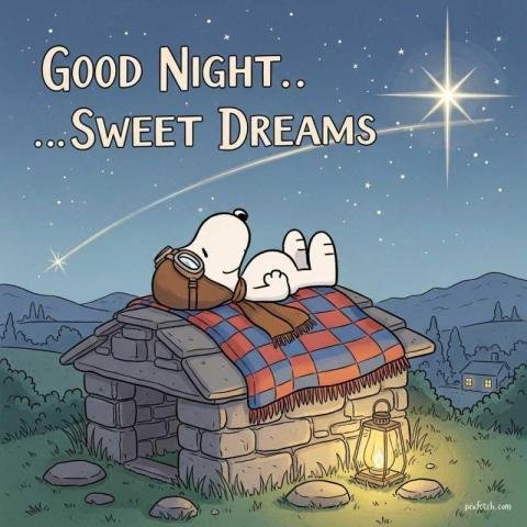 Cozy nighttime snoopy cartoon good night wishes