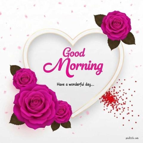 Good morning image with white 3D heart frame