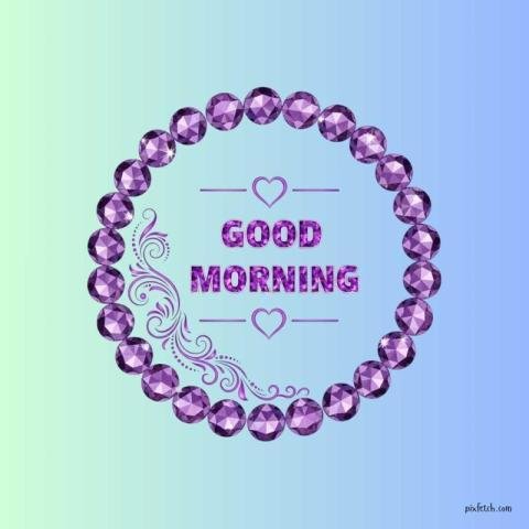 Good Morning wishes with decorative circular border made of shiny purple gemstone beads