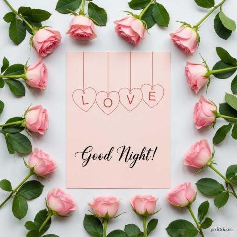 Romantic flat lay composition with Good night wishes