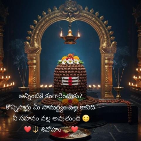 Shivling Abhishekam Image with Telugu Devotional Quote