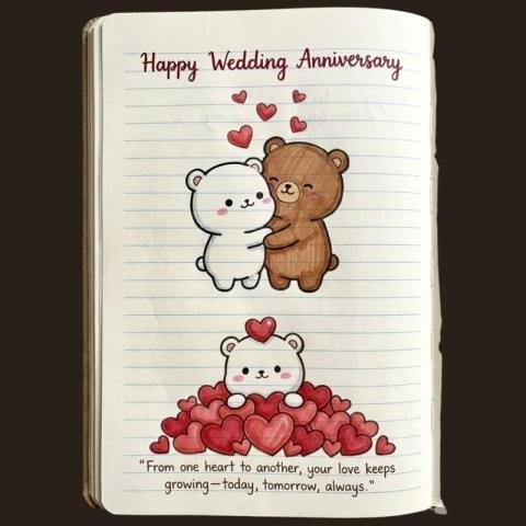 Cute Teddy Bear Happy Wedding Anniversary Card with Romantic Quote