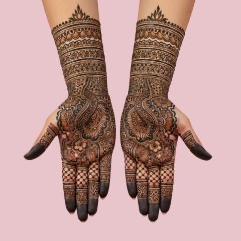Bridal Full Hand Mehndi Design with Intricate Paisley and Floral Patterns