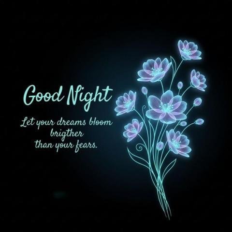 Good Night Inspirational Quote with Glowing Neon Flowers