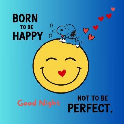 Good Night Quote with Smiley Face and snoopy
