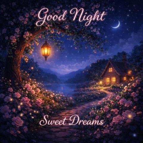 Fantasy cottage garden good night image