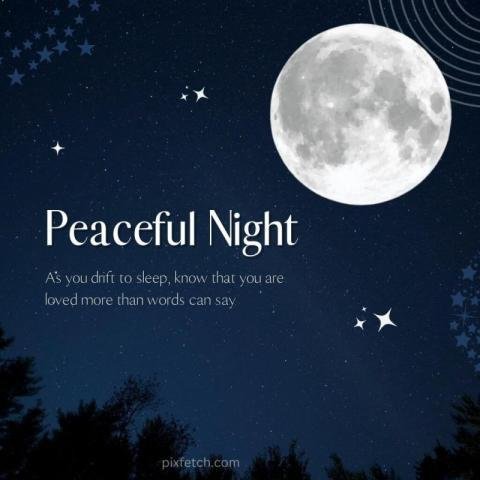 A peaceful good night wishes with a full moon and stars