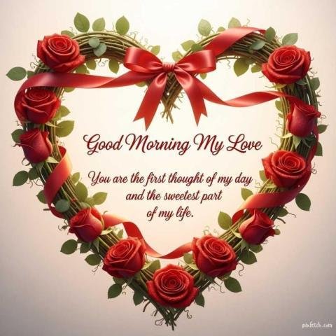 Good morning quotes and wishes with heart made of flowers