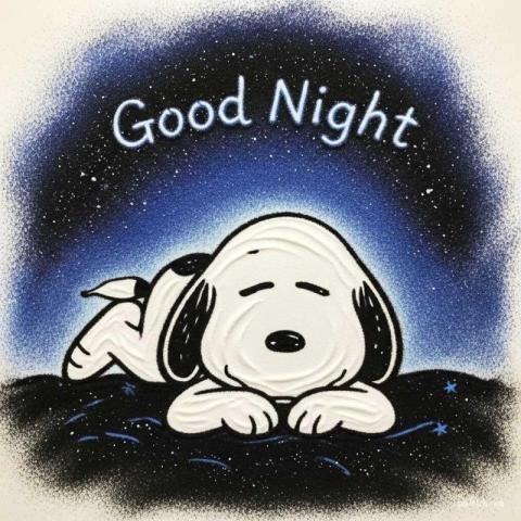 A night themed good night wishes with snoopy