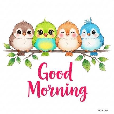 Soft watercolor style illustration of birds with good morning