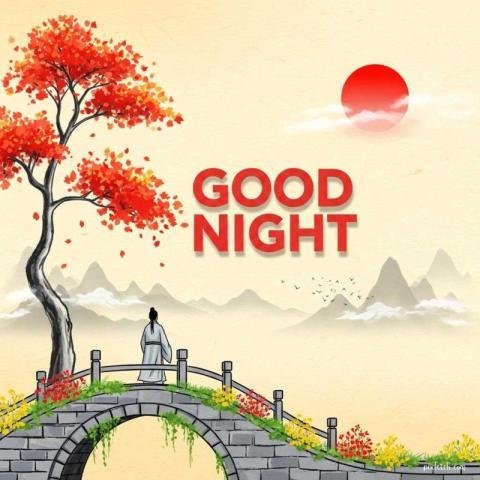 Landscape painting with good night wishes