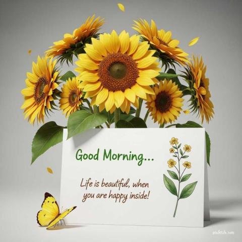 Good morning images with bouquet of vibrant sunflowers