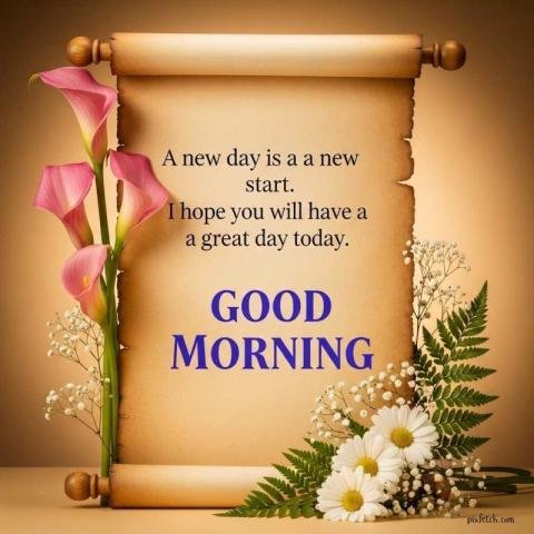 Elegant Good Morning greeting still life with vintage parchment scroll