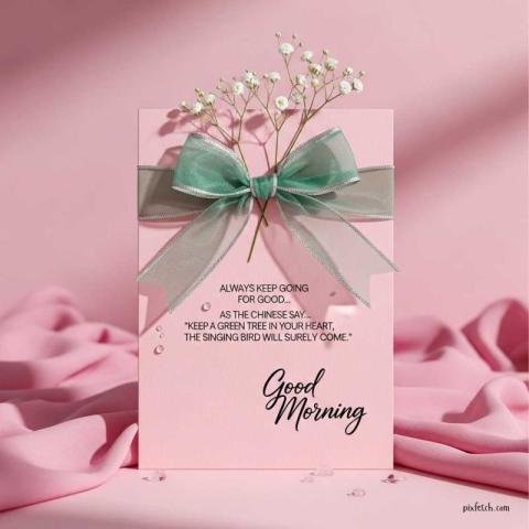 Good Morning greeting card displays a motivational quote