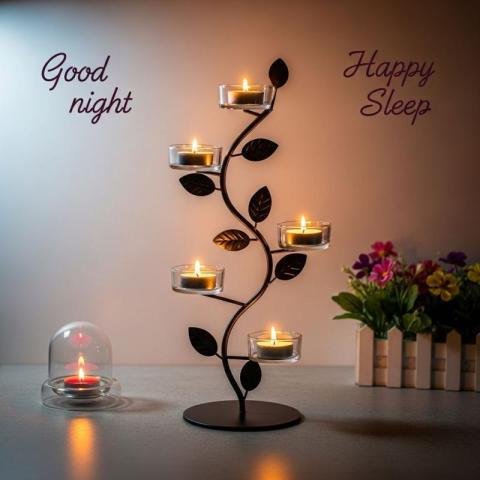 Good Night Happy Sleep – Relaxing Candle Light Bedroom Decor Image