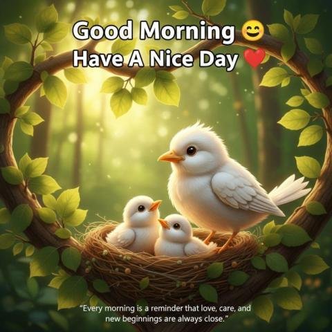 Good Morning Cute Birds Image with Nice Day Wishes and Inspirational Quote
