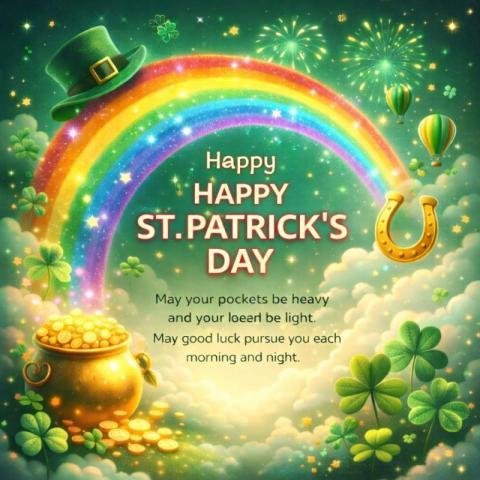 happy st  patrick’s day image with rainbow and pot of gold