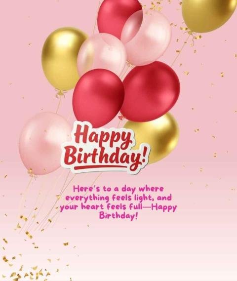 A happy birthday card with a pink background and balloons