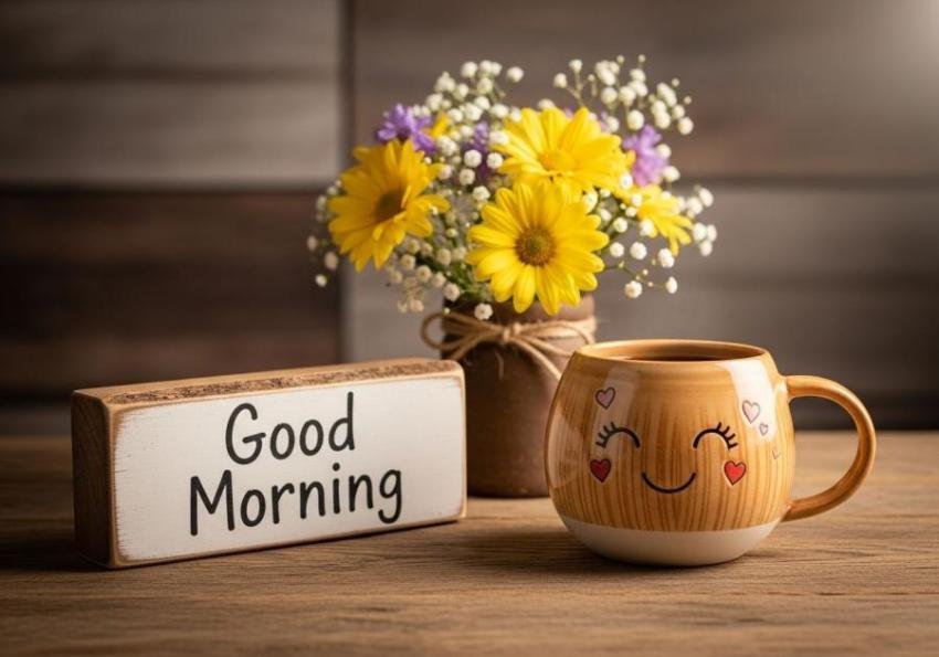 Good Morning Coffee Cup with Flowers – Cozy Morning Still Life Image