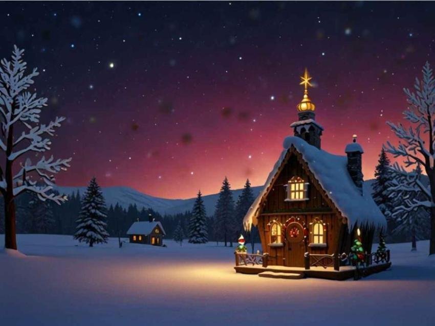 A magical Christmas snowy night scene