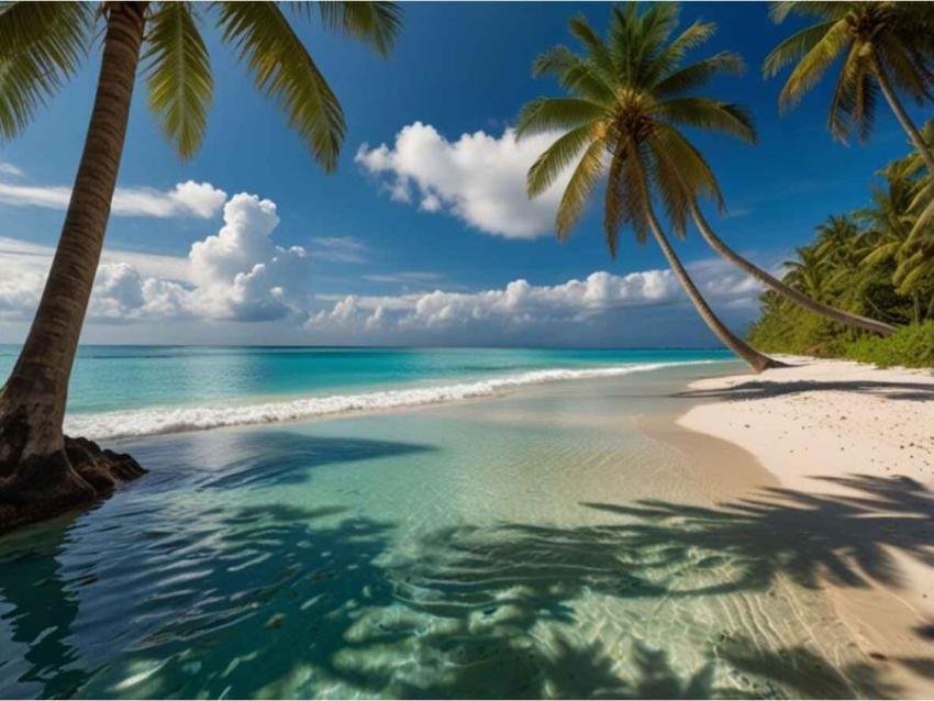 Scenic tropical beach with crystal clear turquoise water