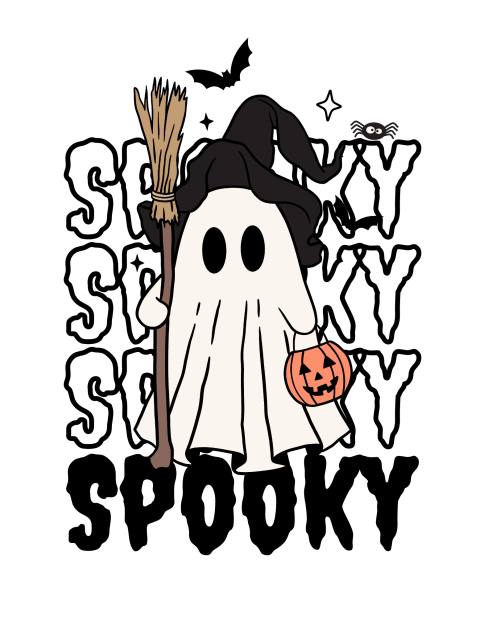 Cartoon ghost dressed as a witch